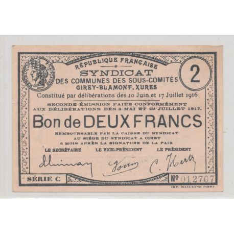 Dept54 - 2 Francs Girey 1916 - SUP