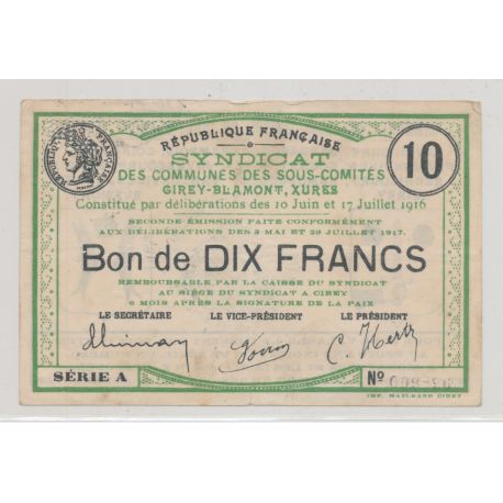 Dept54 - 10 Francs Girey 1916 - TTB
