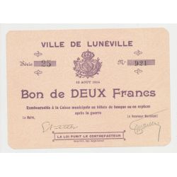 Dept54 - 2 Francs Lunéville 1914 - SPL+