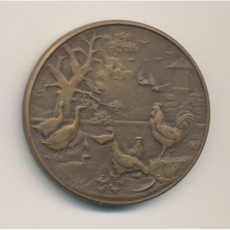 Médaille - Société aviculture Bourges - 1911 - bronze - 37mm - TTB