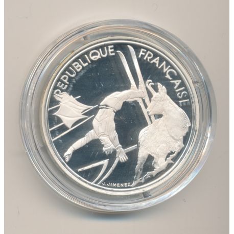 100 Francs - JO Albertville 1992 - Ski acrobatique 1990 - avec écrin et certificat - argent BE - FDC