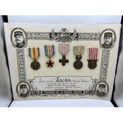 Diplome Soldat 2e classe - avec 5 décorations militaires - 1914-1918