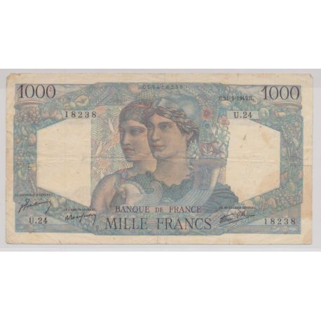 1000 Francs Minerve et hercule - 31.05.1945 - U.24 - B/TB