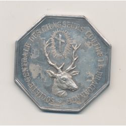 Jeton - Société centrale des chasseurs contre le braconnage - 1876 - argent 20g - gravé 1889 - SUP+