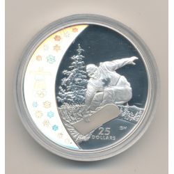 Canada - 25 Dollars 2008 - JO Vancouver 2010 - snowboard - argent 27,78g hologramme - Neuf