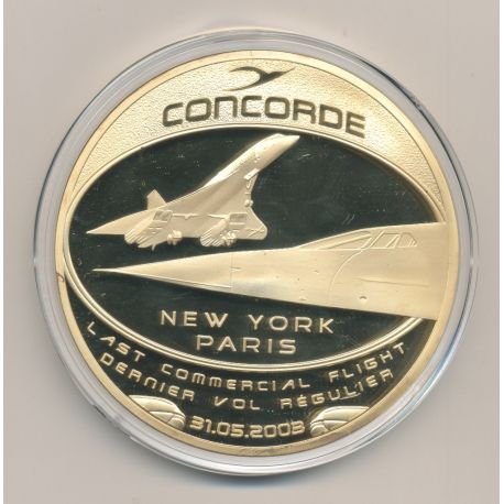 Médaille Concorde - Dernier vol New-yorkais Paris - cuivre doré et colorisé - 70mm