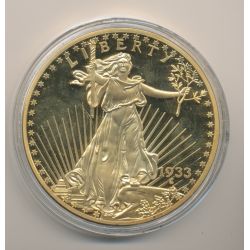 Médaille 100mm - Reproduction 20 Dollars Liberty 1933 - cuivre doré