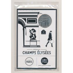 Plaquette Médaille 34mm - Champs élysées et arc de triomphe - 2016 - encart blanc
