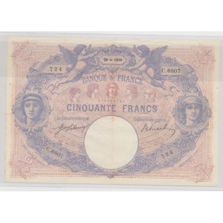 50 Francs Bleu et rose - 28.04.1916 - TTB