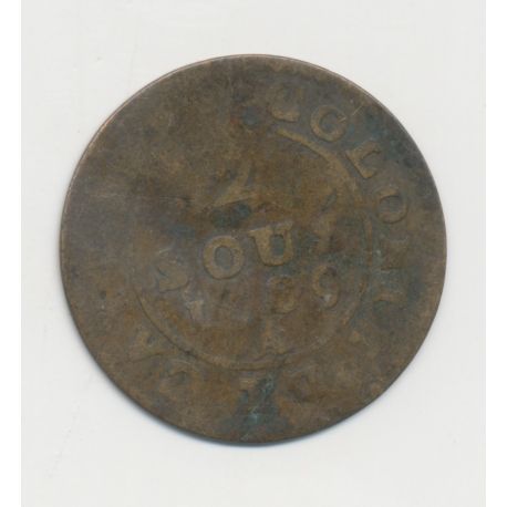 Guyane Française - 2 sous 1789 A Paris - Louis XV - cuivre - B/TB