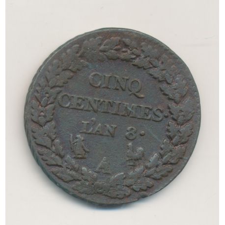 5 Centimes Dupré - AN 8 A Paris - TTB/TTB+ - Grand module