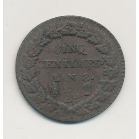 5 Centimes Dupré - AN 8 BB Strasbourg - TB+ - Grand module 
