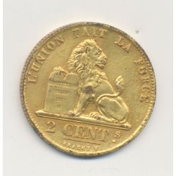 Belgique - 2 Centimes 1842 - Léopold II - cuivre doré - TTB+
