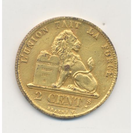 Belgique - 2 Centimes 1842 - Léopold II - cuivre doré - TTB+