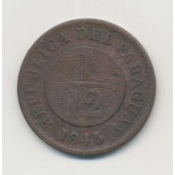 Paraguay - 1/12 Real lion - 1845 Asuncion - cuivre - TB