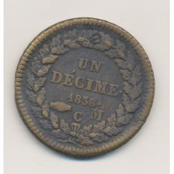 Monaco - 1 Décime 1838 MC - Honoré V - cuivre jaune - TB