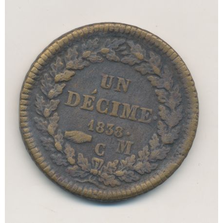 Monaco - 1 Décime 1838 MC - Honoré V - cuivre jaune - TB