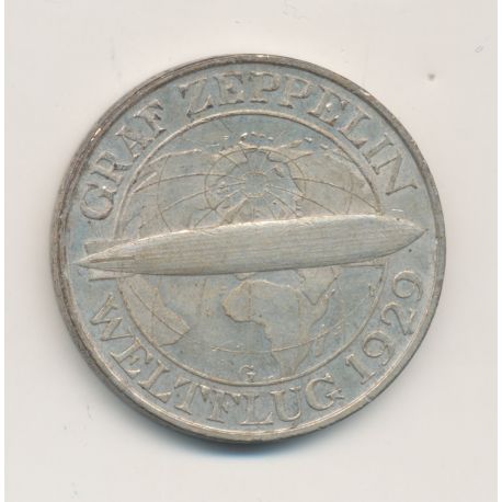 Allemagne - 3 Reichsmark 1930 G Karlsruhe - Graf Zeppelin - argent - SUP