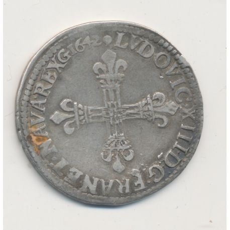 Louis XIII - 1/4 écu 1642 M Toulouse - argent - TTB+