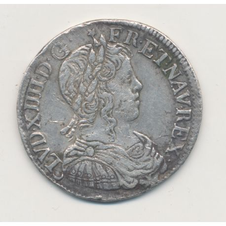 Louis XIV - 1/2 écu mèche longue - 1653 E Tours - argent - TB+/TTB
