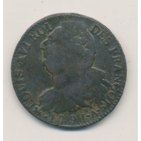 Louis XVI - 2 Sols François - 1791 A. Paris -  cuivre - TB/TTB