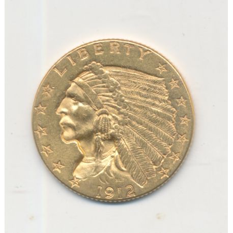Etats-Unis - 2 1/2 Dollars 1912 - Tête d'indien - TTB+