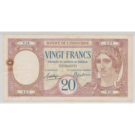 Billet - 20 Francs - ND 1936 - Djibouti - Banque de l'Indochine
