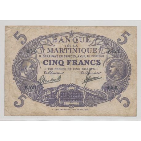 Martinique - 5 Francs Cabasson Type 1901 violet - TB