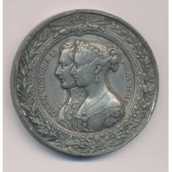 Médaille - Reine Victoria et Prince Albert - Reconstruction et première pierre posée du Royal exchange de Londres - étain - 51mm