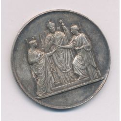 Médaille de mariage - couple et prêtre - argent 21g - gravure initiales - TTB+