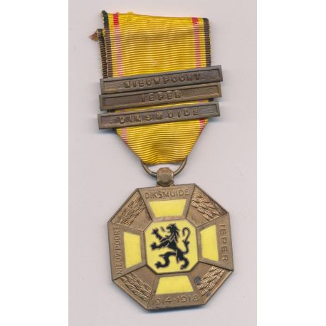 Belgique - Médaille des 3 cités - 1914-1918 - avec 3 barrettes - ordonnance
