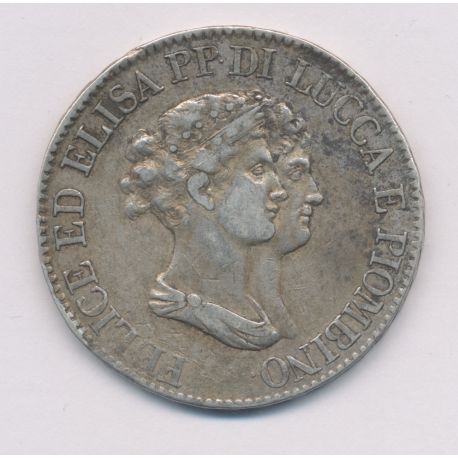 Italie - 5 Franchi 1807 - Lucques - argent - TB+