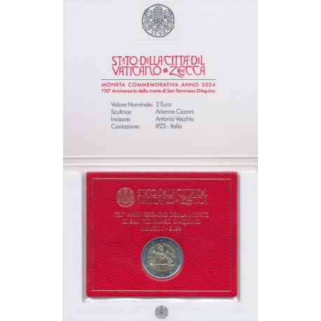 Vatican - 2 Euro 2024 - 750e anniversaire de la mort de Thomas d'Aquin