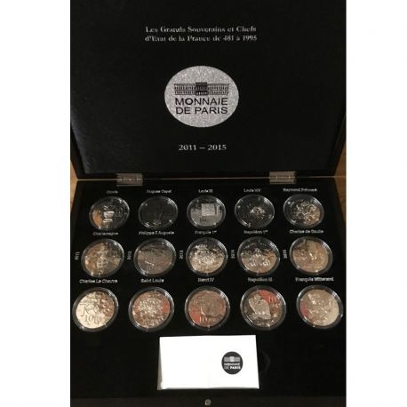 Coffret 15 x 10 Euro - Grands souverains et chefs d'état - 2011-2015 - argent Belle épreuve