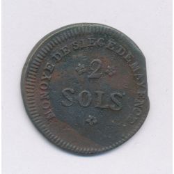 Siège de Mayence - 2 Sols 1793 - bronze - TB/TB+