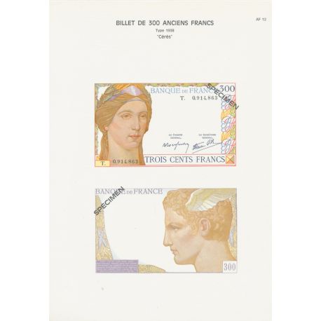 Planche - Billet 300 Francs Cérès - Type 1938 - AF12