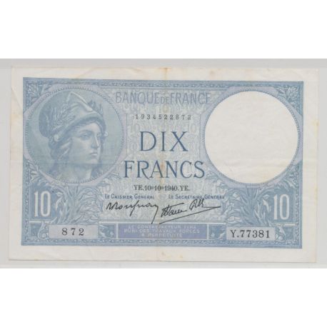 10 Francs Minerve bleu - 10.10.1940 - TTB