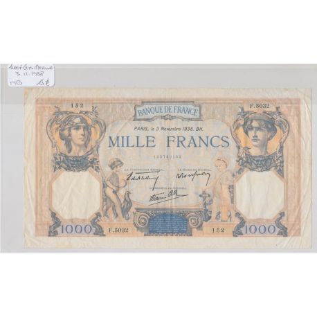 1000 Francs Cérès et mercure - 3.11.1938 - F.5032 - TTB