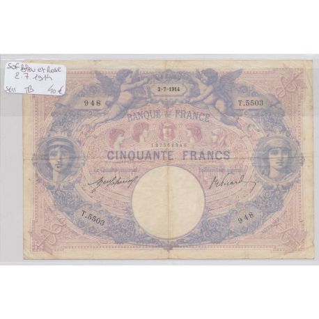 50 Francs Bleu et rose - 2.07.1914 - TB