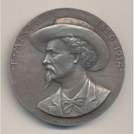 Médaille - Frédéric Mistral - 1830-1914 - bronze argenté - en broche - TTB+