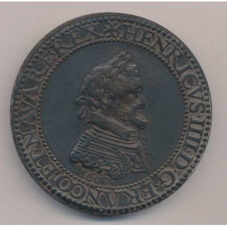 Reproduction Piéfort - Franc Henri IV 1607 - argent 321g - 67mm - Monnaie de Paris - TTB+