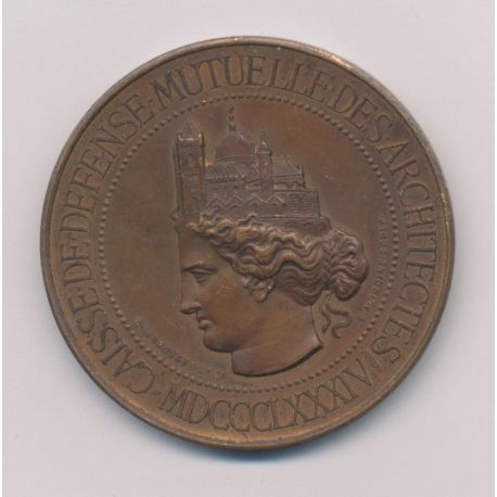 Médaille - Caisse défense mutuelle architecte - 1874 - bronze 45mm - TTB