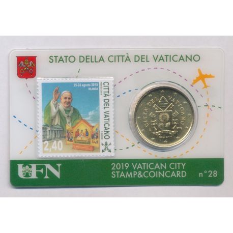 Coincard Vatican N°28 - 50 Cents 2019 - Timbre et monnaie