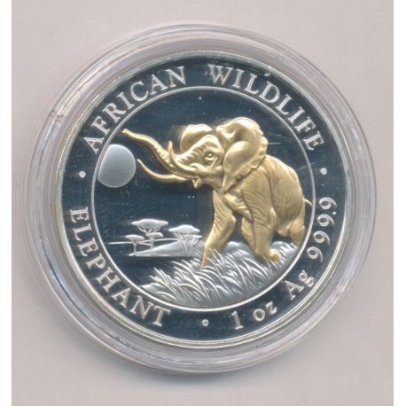 Somalie - 100 Shillings 2016 - éléphants - 1 once argent doré - FDC