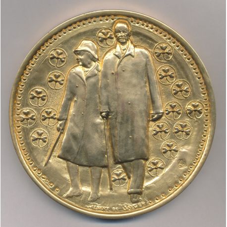 Médaille - Couple De Gaulle - Séjour Irlande 1969 - De Jaeger 110mm - bronze doré à l'or pur