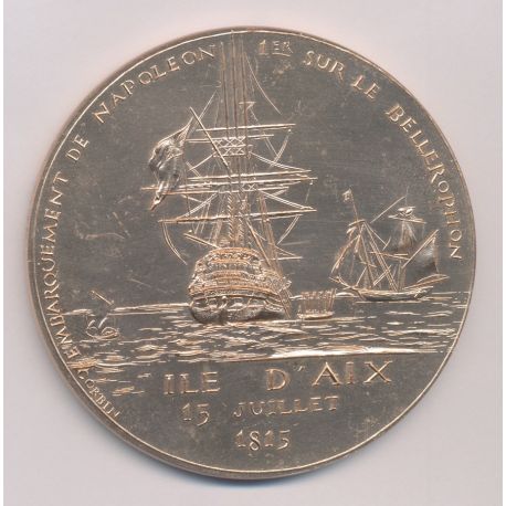 Médaille - Ile d'aix - Embarquement de Napoléon 1er sur le Bellerophon - 15 juillet 1815 - bronze 71mm - TTB+