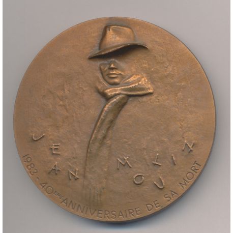 Médaille - Jean Moulin - 40e anniversaire de sa mort - 1983 - bronze 72mm - SUP