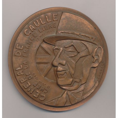 Médaille - Charles De Gaulle - Chef de la France Libre - 1976 - N°21/100 - Bronze 76,5mm - SUP