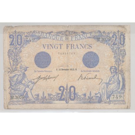 20 Francs bleu - 16.11.1912 - TB+ 