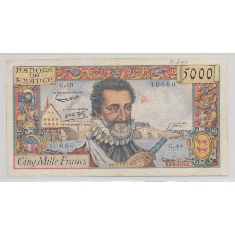 5000 Francs Henri IV - 6.03.1958 - TB/TB+